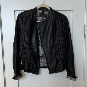 Black Rivet Black Leather Jacket with Quilted Detail